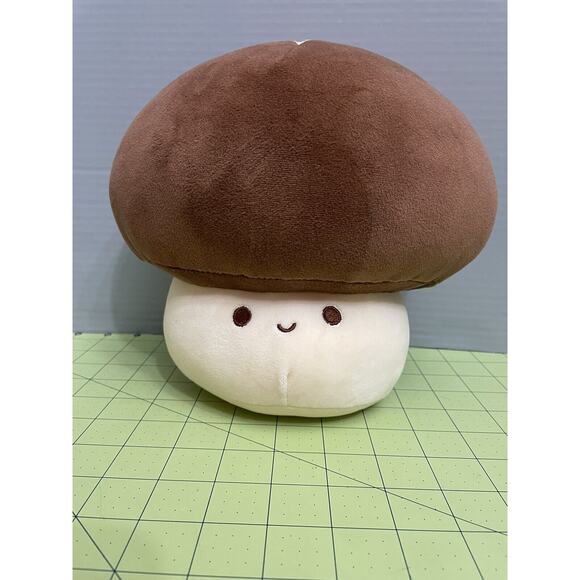 Mushroom Plush Brown Tan Cute Kawaii Face 8”x 8” Pillow Soft Stuffed Toy - Picture 1 of 6